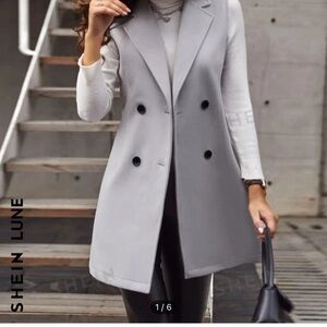 SHEIN LUNE Double-breasted Lapel Neck Sleeveless Coat